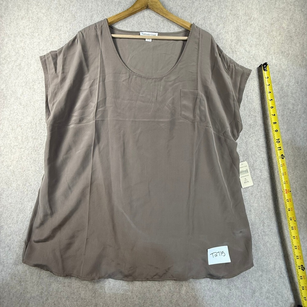 NWT Coldwater Creek Washed Pocket Shirt Taupe Brown XL 18 Short Sleeve Scoop
